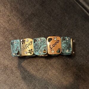 Gold and Turquoise 'Faith,Hope, & Love' Stretch Bracelet